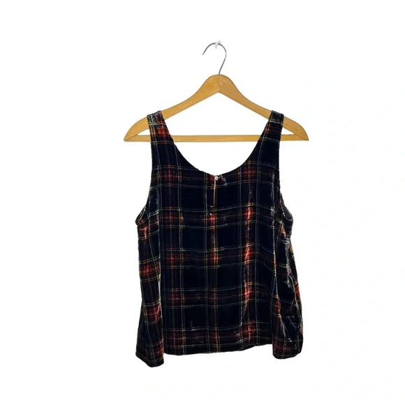 J. CREW Crushed Velvet Plaid Relaxed Fit Sleeveless Popover Holiday Tank Blouse - Picture 5 of 11